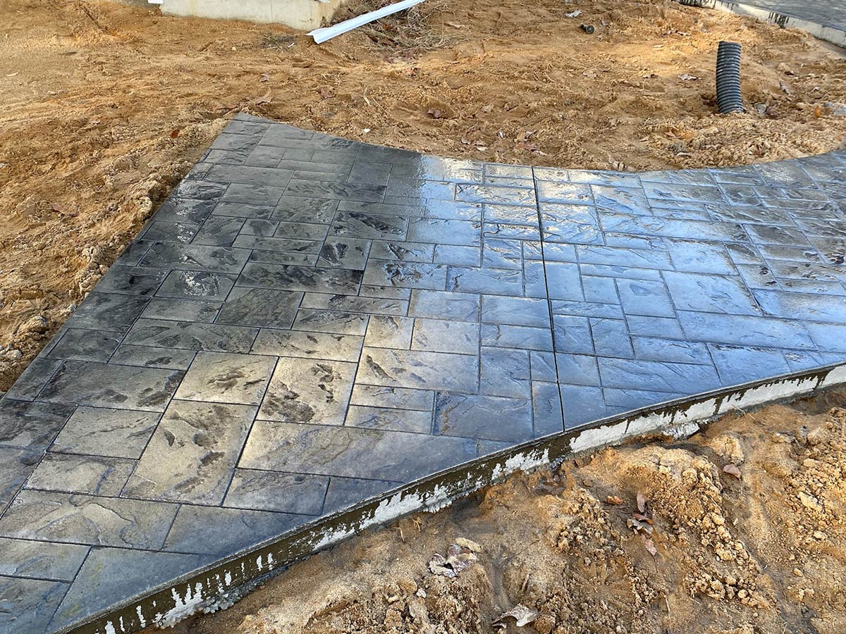 stamped curved concrete with brick pattern