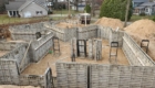 forms set up at job site for complex foundation for new house